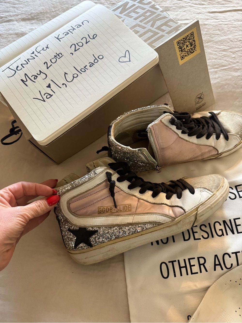 Golden Goose Silver Glitter & Pink Panel High-Top Sneakers